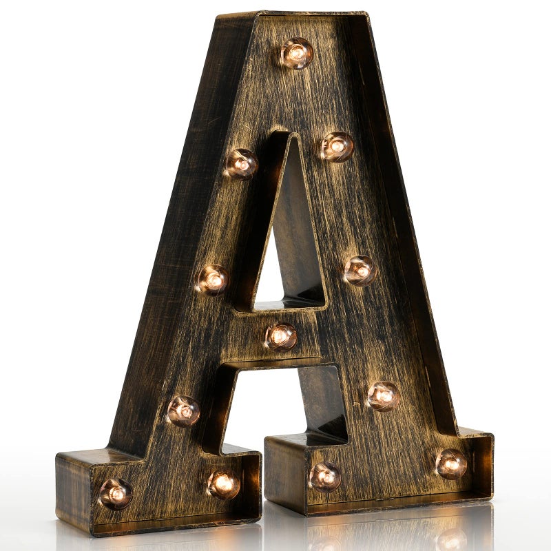 Pooqla Vintage Light Up Marquee Letters with Lights Illuminated Industrial Style Lighted Alphabet Letter Signs Coffee Bar Apartment Bedroom Wall Home Initials Decor - Image 1